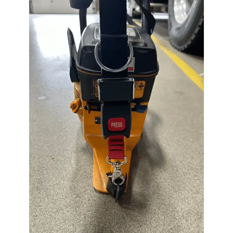 Yellow and black mobility scooter featuring a red button and Carrying Strap-K12 for support