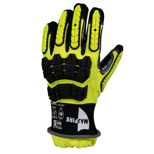 Yellow and black padded MFA15B extrication glove with bloodborne pathogen barrier