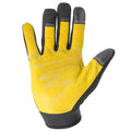 Yellow and black touchscreen safety work gloves with leather palms for optimal grip