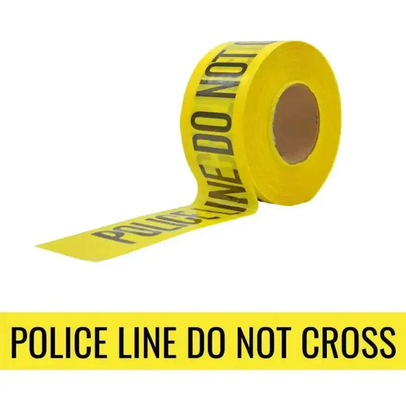 Yellow barricade flagging tape reading POLICE LINE DO NOT CROSS for construction zones BRC