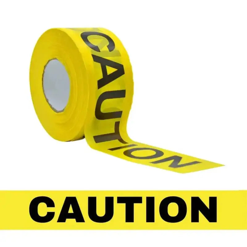 Yellow barricade flagging tape with black text for construction zones BRC safety