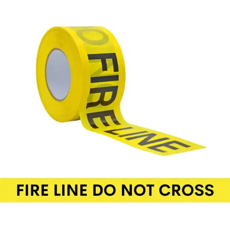 Yellow barricade flagging tape marked with Fire Line Do Not Cross for hazardous areas