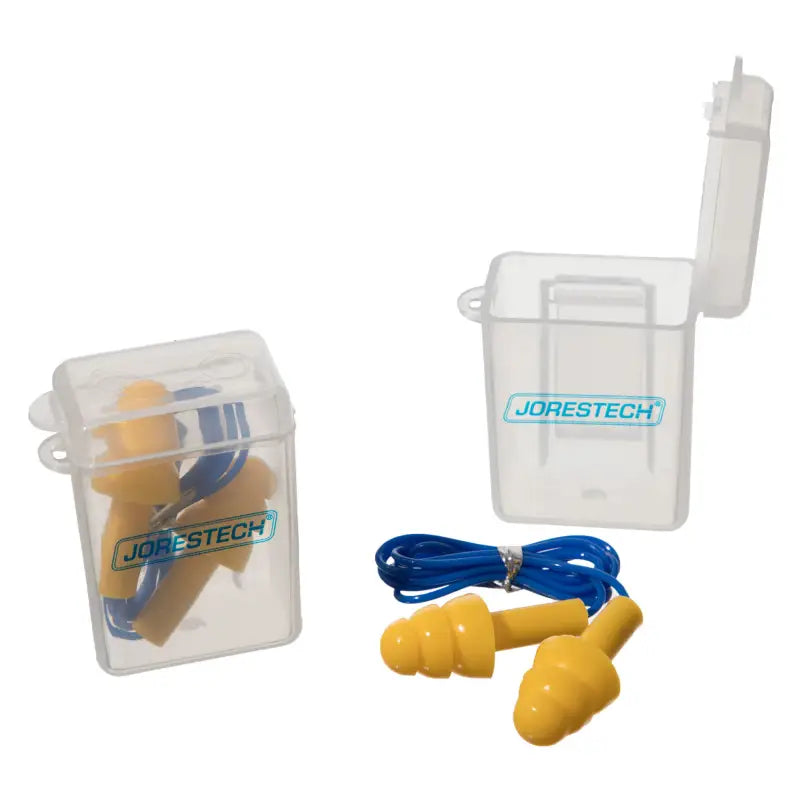 Yellow Silicone Tri-Flange Corded Earplugs with Blue Cord in a 10 Pack