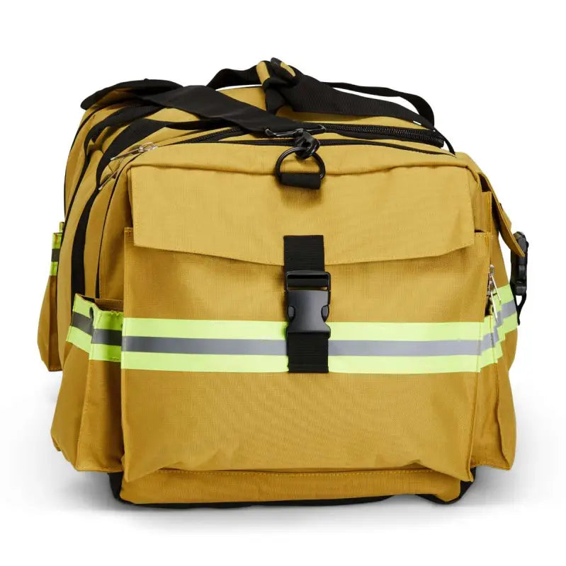 Yellow Elite Firefighter Gear Bag with reflective stripes and multiple compartments