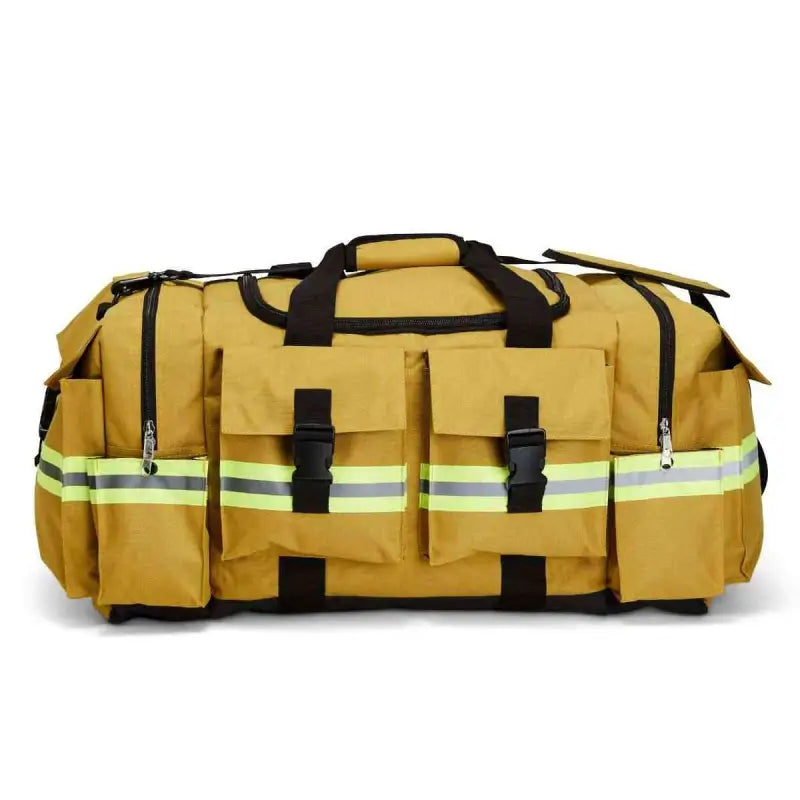 Yellow Elite Firefighter Gear Bag with reflective stripes and multiple pockets