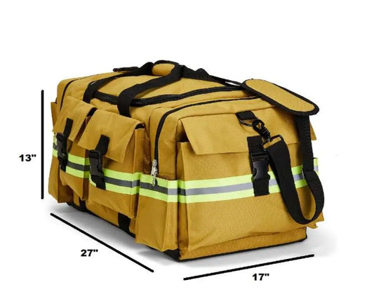 Yellow Elite Firefighter Gear Bag with reflective stripes and multiple compartments