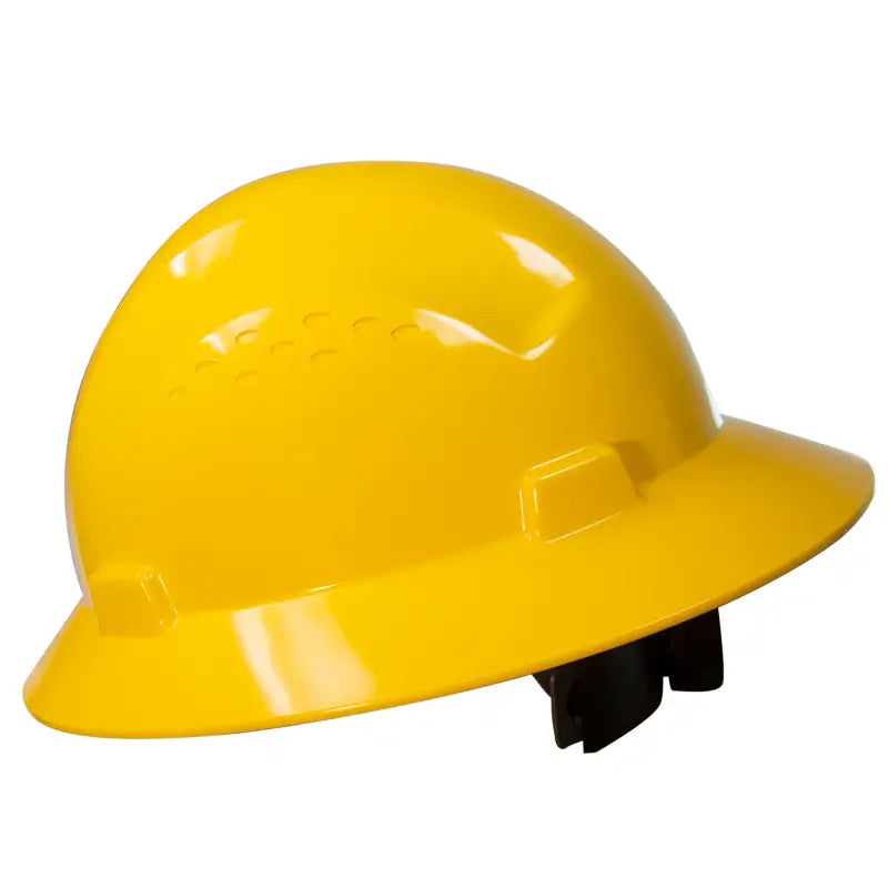 Yellow Full Brim Safety Hard Hat with 4 Point Suspension meets ANSI Z89 standards