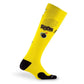 Yellow knee-high sock with black accents featuring BOOM design for Marathon Printed Comic Book