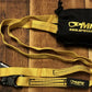 Yellow webbing lanyard with black carabiner and storage pouch for personal carry and fireground use