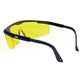 Yellow-lensed framed rectangular safety glasses with black frames for high impact protection