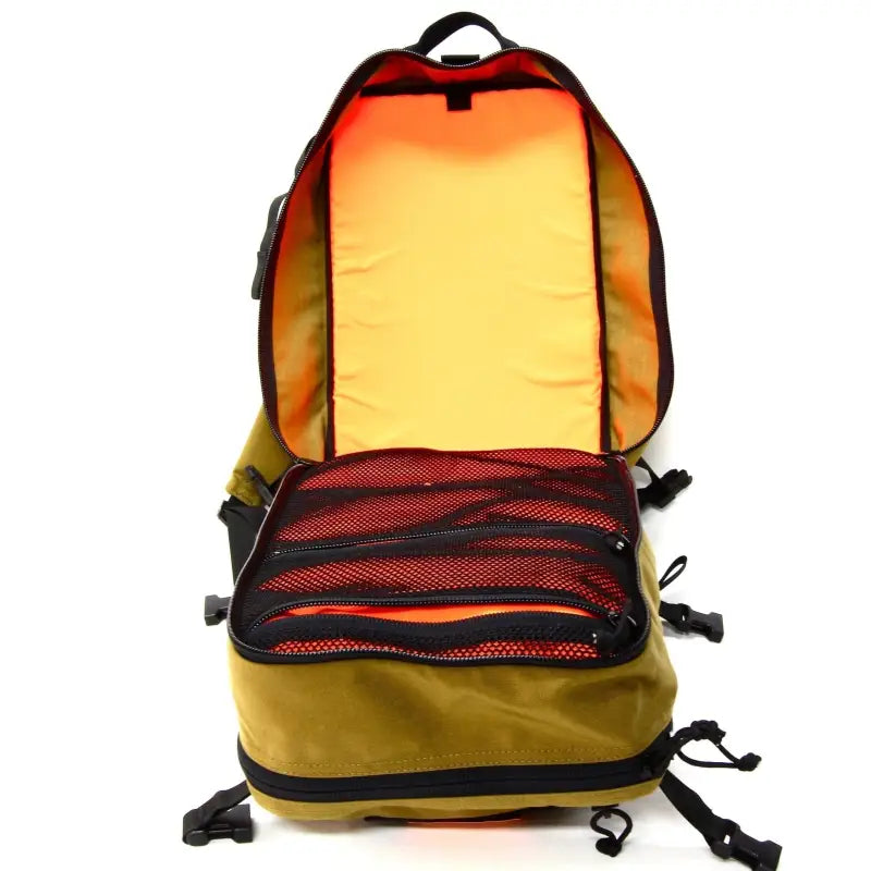 Yellow and orange backpack with black mesh for Battalion Series 24hrplus Black Complete Tactical Backpack