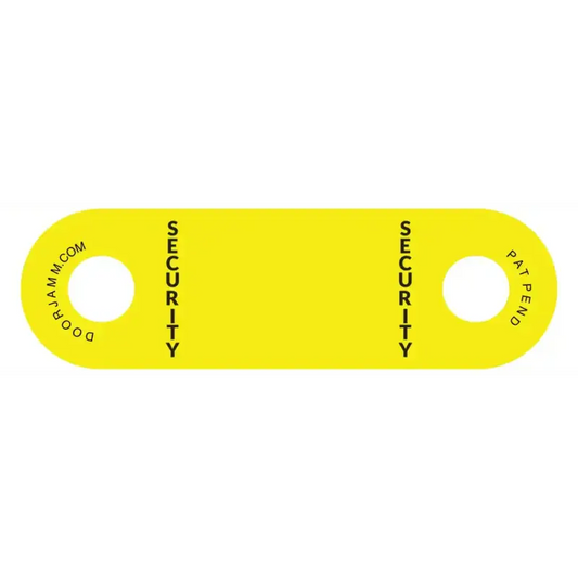 Yellow plastic security seal for SECURITY DoorJamm, ideal for first responders’ needs