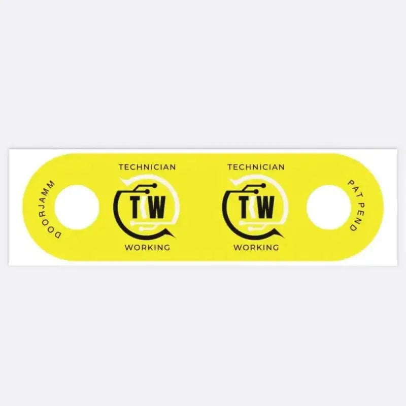 Yellow plastic TW technician badge for Teknology Worldwide TKW DoorJamm product