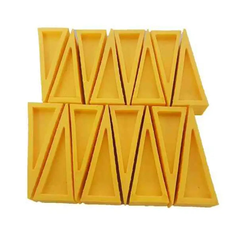 Yellow plastic triangular sorting trays for Firefighter Door Stopper and door stops safety