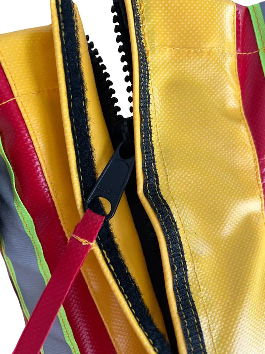 Yellow and red vinyl BlitzFire™ Oscillator OS Firefighting Nozzle Cover for first responders