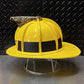 Yellow safari-style hard hat featuring matte black reflective helmet trim design