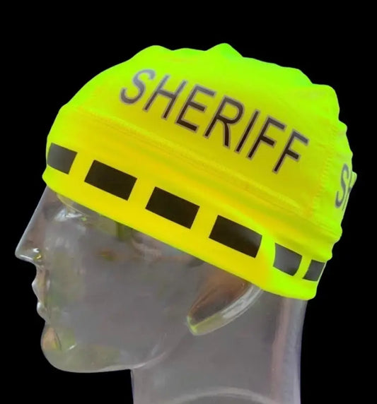 Yellow sheriff hat from The Police Beanie Neon SHERIFF, ideal for first responders and police fans