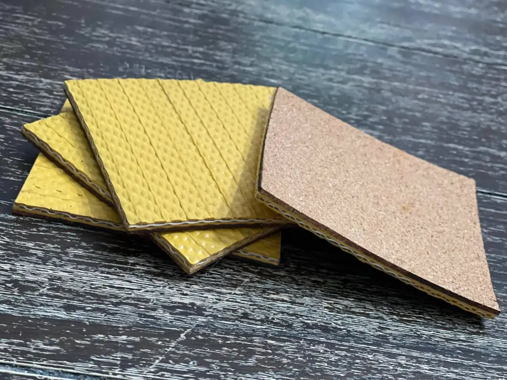 Yellow sponges and brown scouring pad for Fire Hose Coasters coaster sets for man gifts