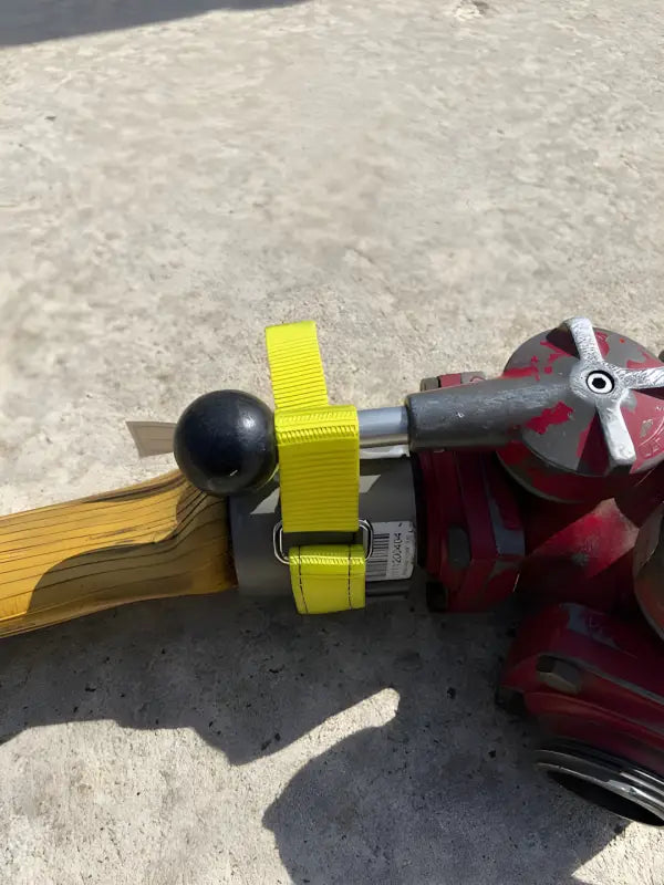 Yellow strap attached to metal ball mount, ideal for Gated Wye Strap - FFGWS use