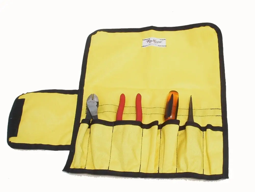 Yellow firefighter turnout tool roll with tools for firefighter turnout and turnout tool storage