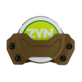 Coyote brown Zyn Can Holder with circular logo and MOLLE clip for first responders